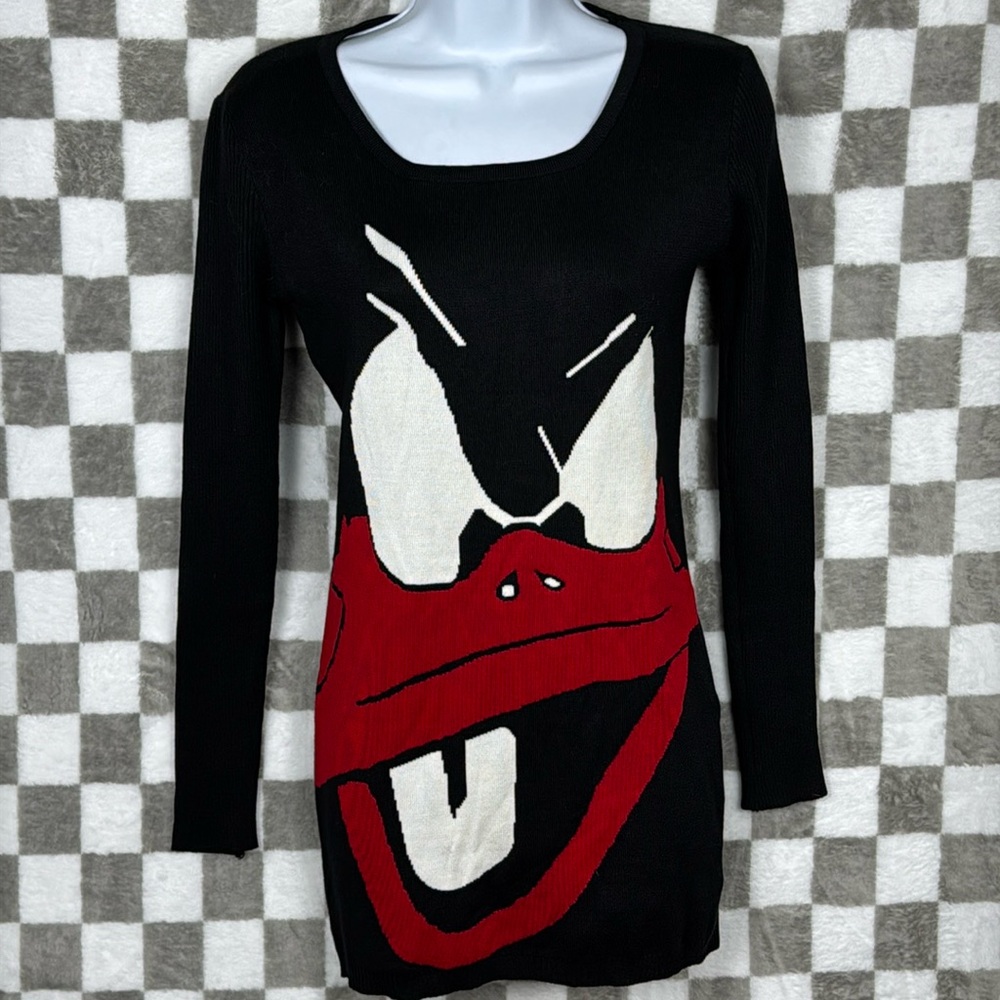 Retro Angry Donald Duck sweater dress ribbed knit sleeve double layer designer